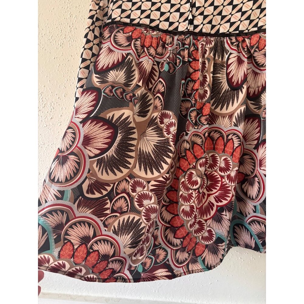 Fate Womens Boho Mix Media Balloon Sleeve Silky Blouse Size L - Picture 12 of 13